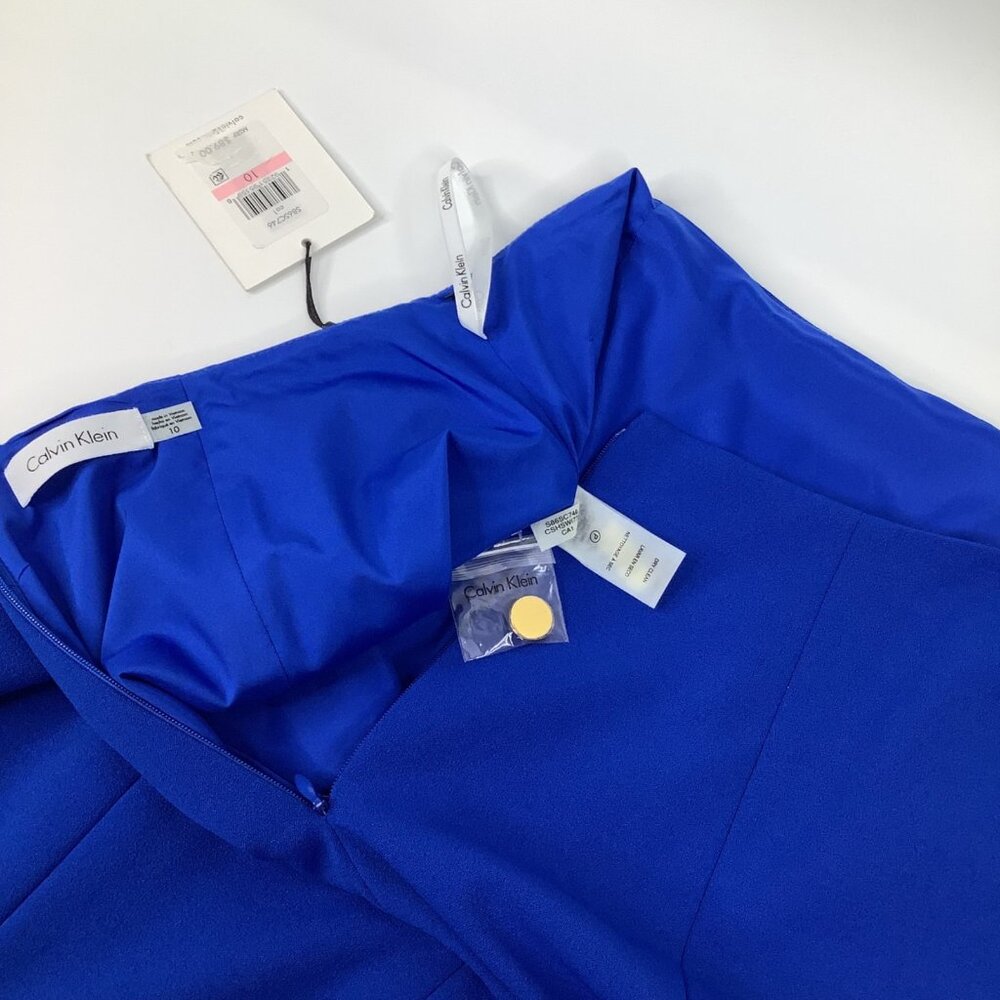 Calvin Klein Royal Blue Pencil Skirt Size 10 With Gold Button Accents Office - Picture 8 of 9
